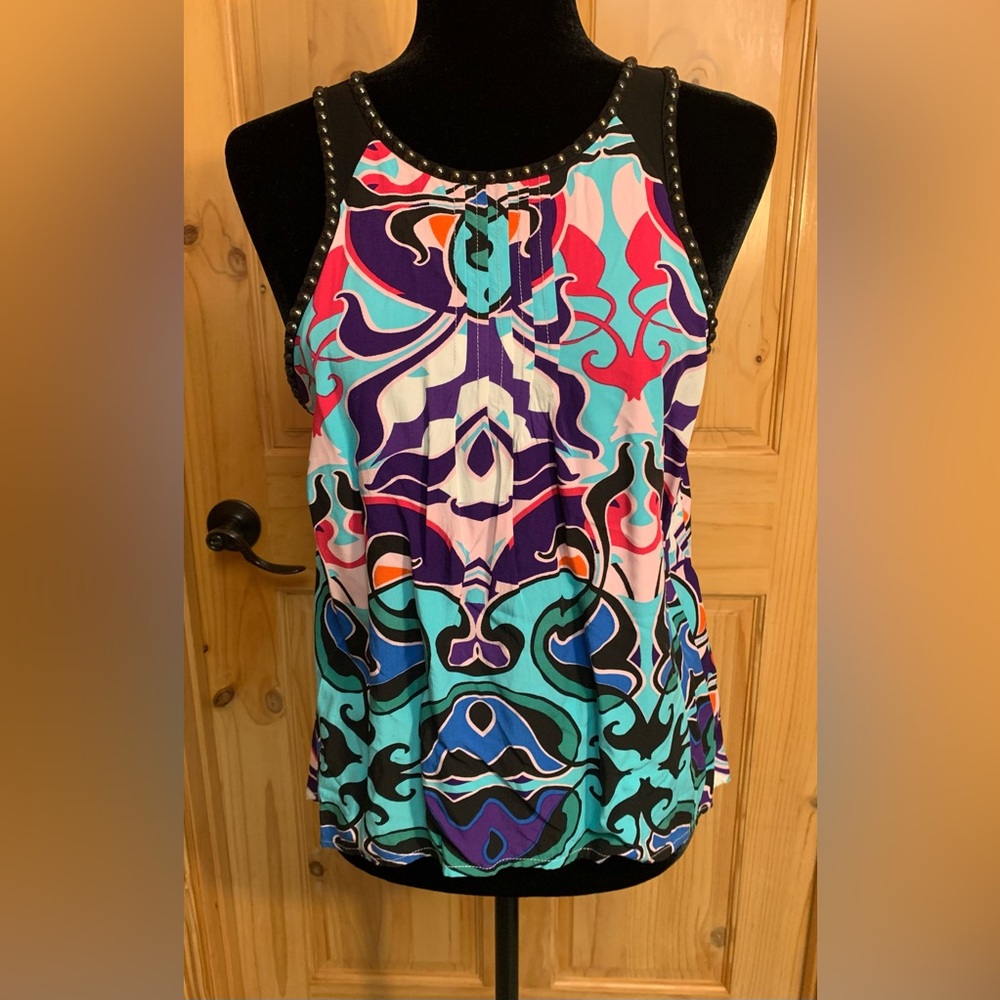 Nicole by Nicole Miller Purple Graphic Sleeveless Tank Top